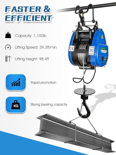 Mxmoonant Fast Electric Hoist 1100lb, Portable Indoor 98ft Cable Winch