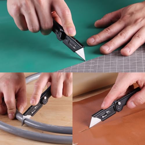 WORKPRO 2PCS EDC Folding Utility Knife, Mini Box Cutter with Quick Open Axis Lock, Quick Change Blade Razor Knife, Foldable Small Pocket Knife with Belt Clip, 2 Packs with 10 Extra Blades - color: Black-g10