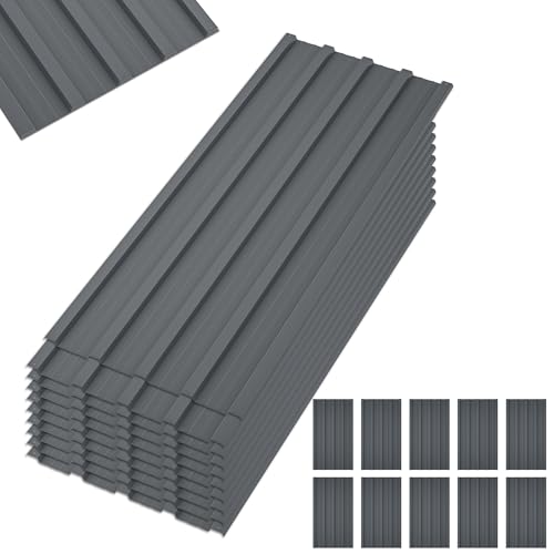 Metal Roof Panels 10 Pcs Roofing Panels Galvanized Steel with Screw Resistant,Versatile and Durable Suitable for Garages,Sheds, Stables and Mobile Homes Gray - color: Gray, size: 10 pcs/L42.52"