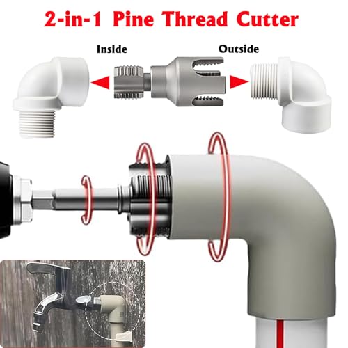 PVC Pipe Threader Kit, 3 Piece Set, 1/2", 3/4", 1" NPT, Internal and External Threading, Compatible with Electric Drill for PVC, PPR, MPP Pipes (1/2in+3/4in) - color: 1/2in+3/4in