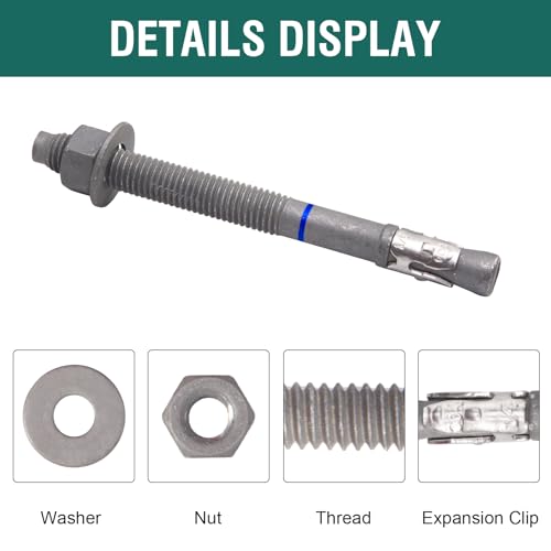 3/4" x 7" Concrete Anchors (10 Pack) 3/4 inch Wedge Anchors Bolts Hot Dip Galvanized - size: 3/4"x7" (10 PCS)