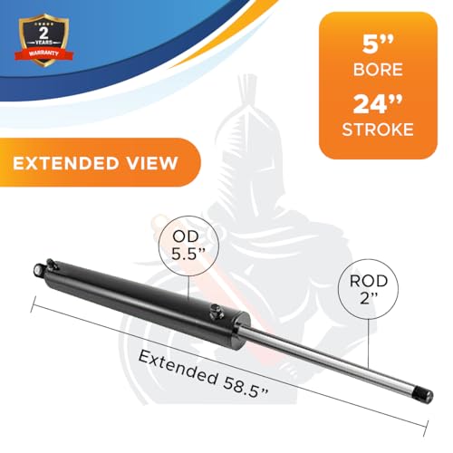 5x24 Hydraulic Log Splitter Cylinder – 5" Bore x 24" Stroke x 2" Rod, Welded Double Acting Cylinder for Wood Splitter, 3500 PSI, 1/2" NPT Ports – Heavy-Duty, Universal Fit for All Major Brands - size: 5X24