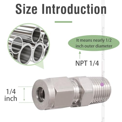 1/4 Compression Fitting, Stainless Steel 304 Tube Fittings,2 Pcs - size: NPT 1/4-1/4" O.D. 2 pcs