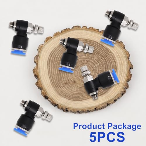 Quick Connect Air Hose Fittings 5Pcs 6mm Tube to M5 Male Thread Push in to Connect Fittings Pneumatic Flow Speed Control, Air Flow Control Valve - size: 6mmxM5
