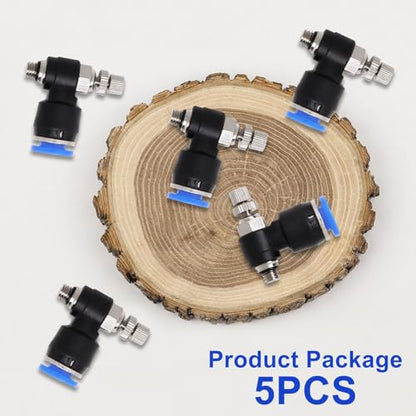 Quick Connect Air Hose Fittings 5Pcs 4mm to M5 Male Thread Air Flow Control Valve with Push to Connect Fitting, Pneumatic Speed Control Valve - size: 4mmxM5