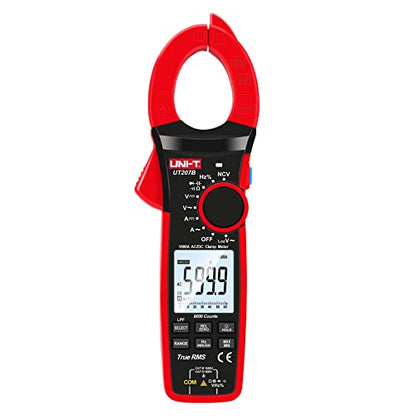UNI-T Digital Clamp Meter UT207B Inrush Current AC/DC 1000A True RMS HVAC Volt Amp Ohm Meter Clamp On Multimeter Auto Ranging 6000 Counts, Frequency AC DC Voltage LPF ACV Capacitance Duty Cycle Tester - size: UT207B