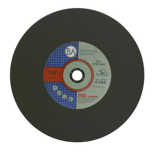 Benchmark Abrasives Aluminum Oxide Type 1, 14 Inch Chop Saw Blade, Cutting Wheel with 1/8" X 1" Arbor, Fast Circular Saw Blades for Cutting Metal Steel Drywall - Grinding Wheel - 10 Pack