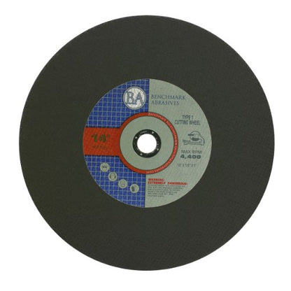 Benchmark Abrasives Aluminum Oxide Type 1, 14 Inch Chop Saw Blade, Cutting Wheel with 1/8" X 1" Arbor, Fast Circular Saw Blades for Cutting Metal Steel Drywall - Grinding Wheel - 10 Pack