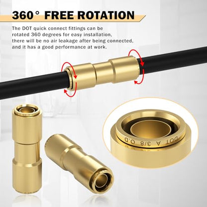 CheeMuii 3PCS 3/8" Brass DOT Air Line Fittings DOT Brass Straight Union - size: 3/8IN-3PCS