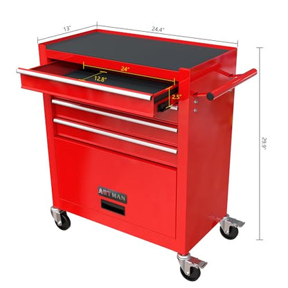 Lockable 4-Drawer Rolling Tool Chest, Red - color: Red, size: 4 drawer