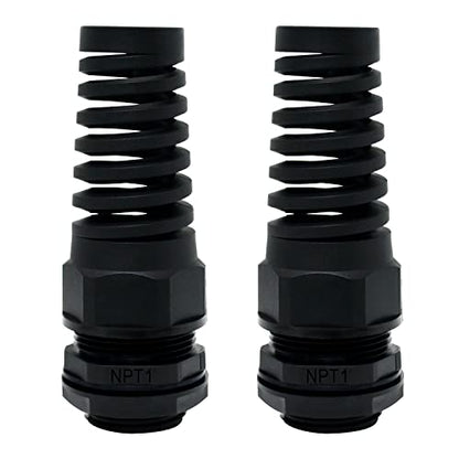 LeMotech 2Pcs NPT 1" IP68 Waterproof Cable Gland Flex Spiral Strain Relief Black Nylon Joint with Gaskets for 18-25mm Wire Thread - color: Black, size: NPT 1" (2-Pack)