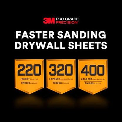 3M Pro Grade Precision Faster Sanding Sheets, NO-Slip Grip Backing, Assorted Grits 220/320/400, 9" x 11", 3 Sheets Each, 9 Total - style: Assorted Grits 220/320/400, 3 Sheets Each, 9" x 11"