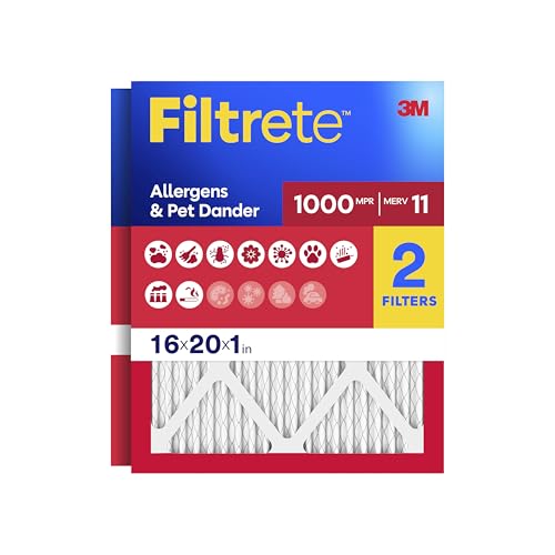 Filtrete 16x20x1 Air Filter, MERV 11, MPR 1000, Allergens & Pet Dander, 3-Month AC and Furnace Filters, Cleaner Air, Reliable Airflow, 2 HVAC Filters (Actual Size 15.68 x 19.68 x 0.81 in) - size: 16x20x1