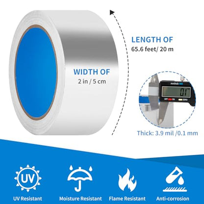 Thicker Silver Aluminum Foil Tape for Ductwork, 2-inch x 65 Feet, 3.9 mils - size: 65 Feet, 65 Feet X 1 Roll