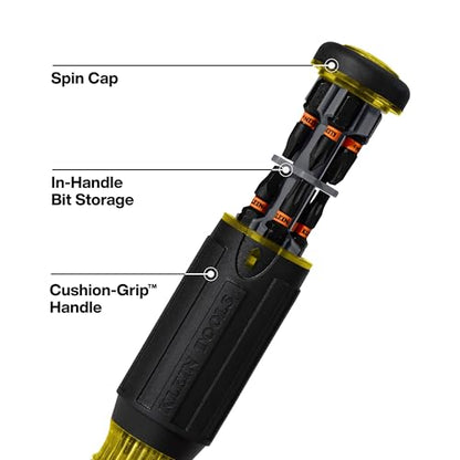 Klein Tools 32516HD KNECT 16-in-1 Impact-Rated Hybrid Screwdriver/Nut Driver, Flip Socket, 11 Bits, 2 Nut Drivers, 3/8-Inch Square Adapter - size: 16-in-1