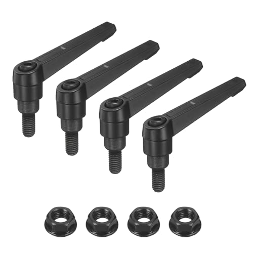 uxcell 4Pcs Adjustable Clamping Lever Handles, M8x16mm Zinc Alloy Male Thread Stud Knobs with Nuts Quick Release Bolt Rotating Screw Handles for Lathes Woodworking, Black - size: M8x16mm