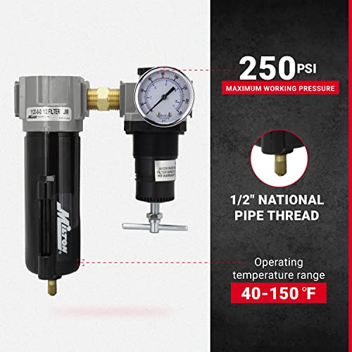 Milton 1108 1/2" Filter and Regulator Duo, Black & 1163 Piggyback and Regulator Mounting Bracket