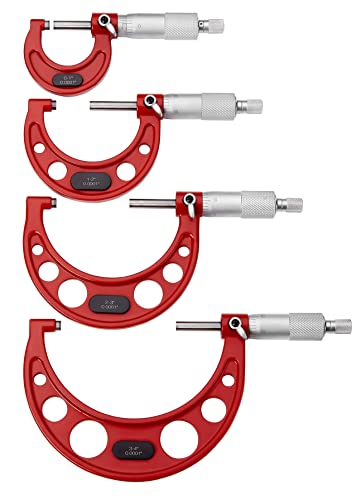 Premium Outside Micrometer Set 0-4" / 0.0001", Red - color: Red