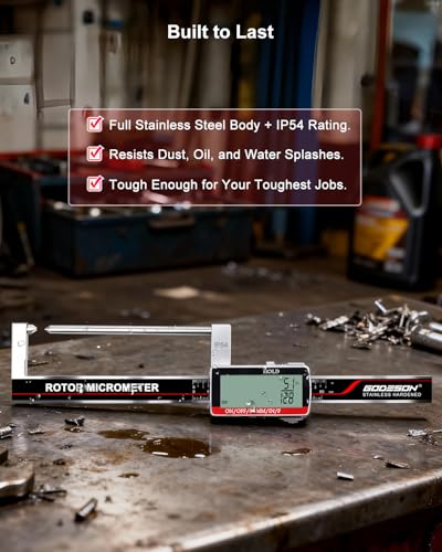 Brake Rotor Gauge, Rechargeable Digital Caliper 3.25-Inch ±0.03mm Accuracy, Stainless Steel Body, Large LCD Display with Hold, mm/inch/F Units, IP54, Measures Discs Without Removing Wheels - size: 3.25"-USB‑C