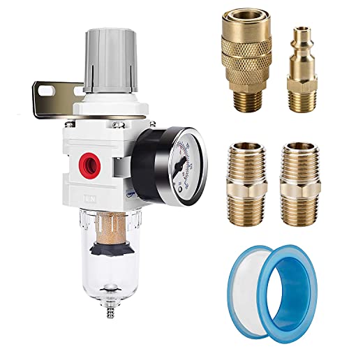 NANPU 1/4" NPT Air Compressor Filter & Pressure Regulator Combo w/Gauge - size: 1/4" NPT, style: Semi-Auto Drain, Metal Coupler&Plug