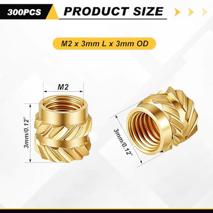Yaocom 300 Pcs M2 Threaded Inserts M2 x D3 x L3 Heat Set Inserts - size: M2 X D3 X L3