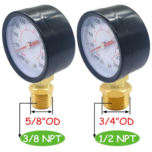 Uenede 0-300PSI Pressure Gauge 1/4" NPT Brass Bottom Mount with Bushing - size: 300PSI(1/4"NPT)