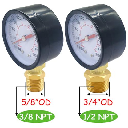 Uenede 0-300PSI Pressure Gauge 1/4" NPT Brass Bottom Mount with Bushing - size: 300PSI(1/4"NPT)