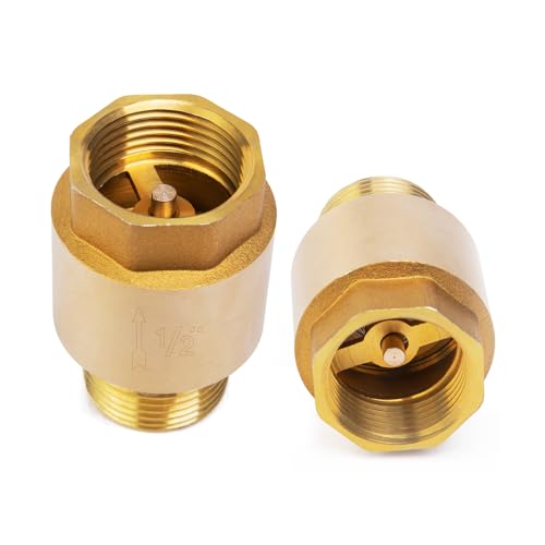 ChillWaves Brass In-Line Spring Check Valve DN15 1/2" Male x 1/2" Female Thread, One-Way Non-return Vertical Check Valve for Backflow Prevention(2-PACK) - size: 1/2" Male x 1/2" Female(DN15)