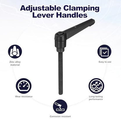 uxcell 4Pcs Adjustable Clamping Lever Handles, M6x60mm Zinc Alloy Male Thread Stud Knobs with Nuts Quick Release Bolt Rotating Screw Handles for Lathes Woodworking, Black - size: M6x60mm