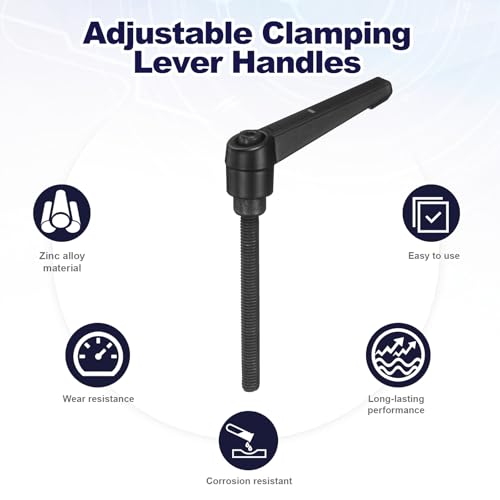 uxcell 4Pcs Adjustable Clamping Lever Handles, M6x60mm Zinc Alloy Male Thread Stud Knobs with Nuts Quick Release Bolt Rotating Screw Handles for Lathes Woodworking, Black - size: M6x60mm