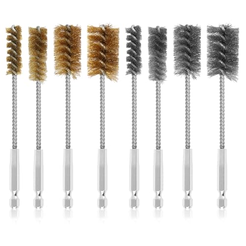 Bore Brush for Drill Hex Shank Set, 8 Pcs Wire Tube Hole Cleaning Kit