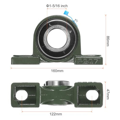 uxcell 2pcs UCP207-21 Pillow Block Bearings 1-5/16 inch Bore Self Alignment, Solid Cast Iron Base Mounted Chrome Steel Bearings - size: UCP207-21