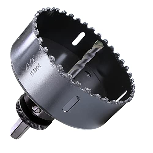 4-1/2” Carbide Grit Hole Saw Cutting Air Brick Stucco Hardy Plank Drywall Cement Board with Pilot Drill Bits Up to 3X Long Life - color: 4-1/2" (114mm)