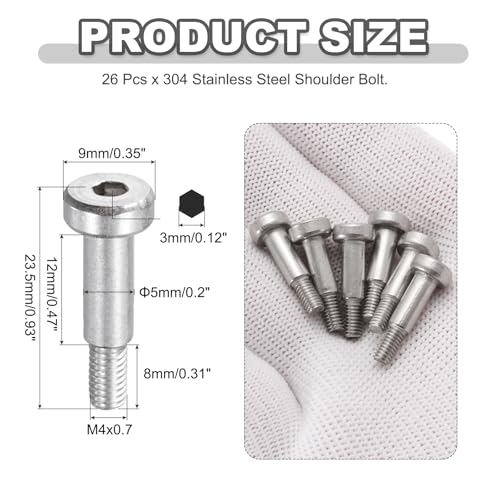 MECCANIXITY 26 Pcs 304 Stainless Steel Shoulder Bolt 5mm Shoulder Dia 12mm Shoulder Length M4x0.7 Thread Hex Socket Shoulder Bolts for Hydraulic Injection Molding Machinery Industries - size: 5mm x 12mm
