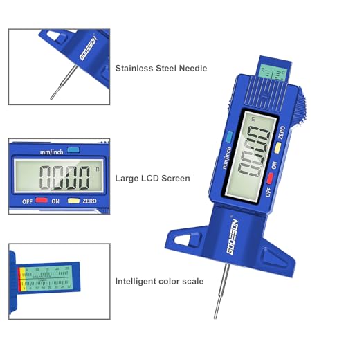 GODESON Digital Tire Tread Depth Gauge 25.4 mm Blue - color: Blue
