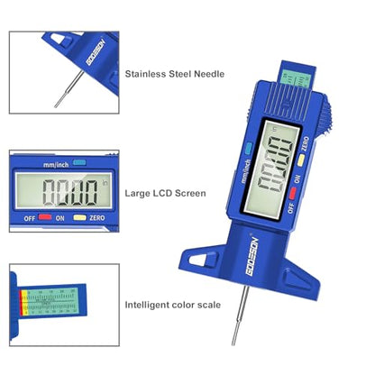 GODESON Digital Tire Tread Depth Gauge 25.4 mm Blue - color: Blue