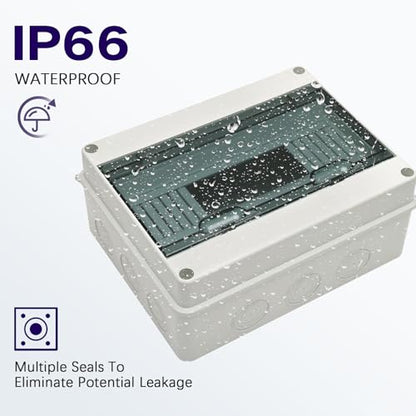 12 Way Distribution Protection Box,ABS/PC Alloy Plastic Transparent Cover Circuit Breaker Box IP66 Waterproof Distribution Box with DIN Rail and Waterproof Connector - size: HT-12