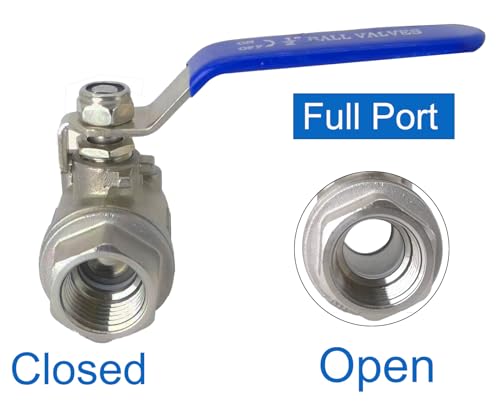 Full Port Ball Valve 1/2" NPT Heavy Duty Stainless Steel 304 For Water,Oil and Gas with Blue Handles （pack of 2） - size: 1/2"NPT, style: pack of 2