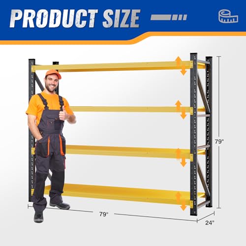 BYNSOE 78.8" W Storage Shelves 7000lbs Garage Metal Shelving Heavy Duty Garage Shelves Adjustable Storage Shelves for Industrial, Factory, (White, 78.8" W X 24" D X 78.8" H) - color: Black Yellow, size: 78.8" W X 24" D X 78.8" H