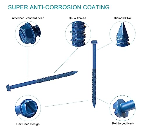 1/4 x 3-3/4" Hex Head Concrete Screw Anchor, for Anchoring to Masonry, Block or Brick (100Pcs) - size: 1/4 x 3-3/4", style: Hex Head