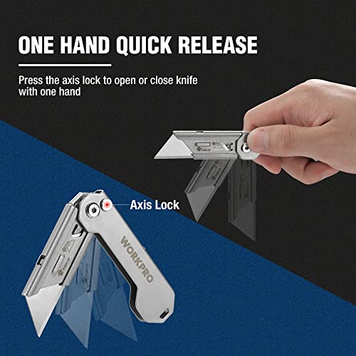 WORKPRO 3-Pack Folding Utility Knife - color: Silver-stainless Steel
