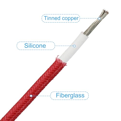 PATIKIL 9.8Ft 15AWG Electronic Wire, -30 to 200 Degrees Celsius Insulated High Temperature Resistant Electrical Flexible Silicone Cable for Lamp Boiler Heater, Red - color: Red, size: 15AWG
