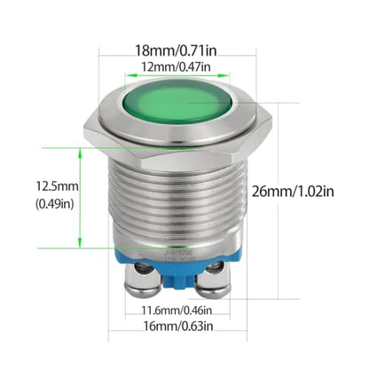 (2 Pcs) Signal Light 16mm 5/8" Indicator Light LED 12V/24V DC/AC Pilot Lamp Waterproof IP67 Metal Stainless Steel 304 Screw Pin (Pack of 3) - color: Green, size: 12-24 V AC/DC (Pack of 3)