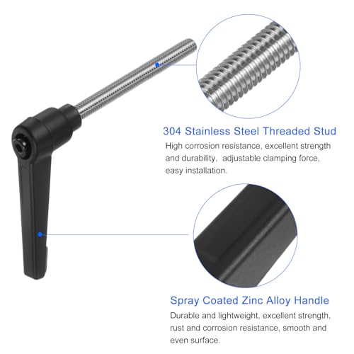 uxcell 4pcs Clamping Lever Handles, M6 x 70mm 304 Stainless Steel Threaded Male Stud, Adjustable Handles Locking Quick Release Ratchet Push Button Bolt Knobs, Black - size: M6 x 70mm
