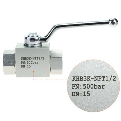 QWORK 3-Way High Pressure Hydraulic Ball Valve, 1/2" NPT Female, 7250 PSI, for Controls Flow Direction of Water, Oil, Gas