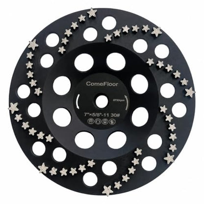 Diamond Grinding Cup Wheel for Concrete & Masonry, 48 Aggressive Star Segments, 7 Inch 5/8"-11 Thread, 30 Grit - style: 7"