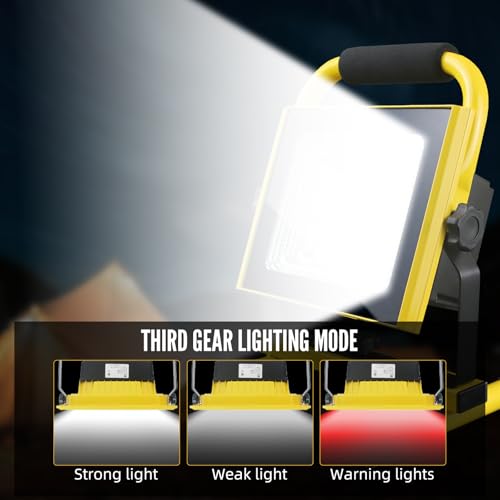 200W 7000LM Rechargeable Work Light, 6000mAh Cordless LED Flood Light, IP67 Water Resistant, Adjustable Angle & Stand, 3 Modes, Portable for Garage Camping Car Repair Workshop Outdoor