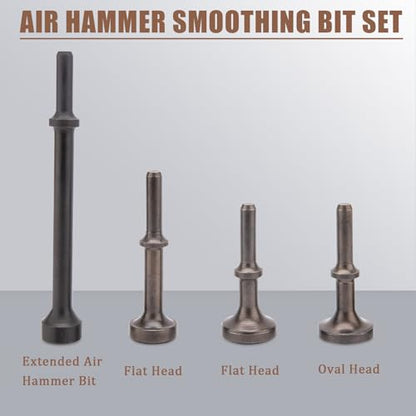 Air Hammer Bits Set, Air Hammer Smoothing Bit Set, 0.401 Air Hammer Bits, Pneumatic Hammer Bits, Extended Length Pneumatic Chisel Bits with Spring by HOOTO(5Pcs)