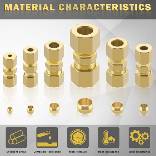 46pcs Brass Compression Tube Pipe Fittings Assortment Kit - size: 46Pcs Compression Kit