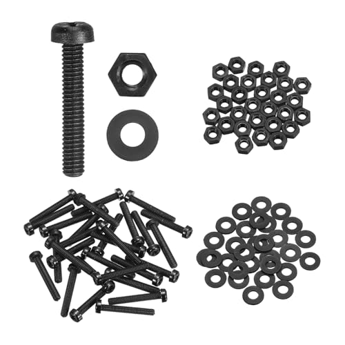 MECCANIXITY 30 Set M2x15mm Nylon PA66 Plastic Cross Round Head Screw Phillips Bolts Hex Nuts Flat Washers Assortment Kit, Metric Full Thread Bolt Fasteners for DIY Machine Assembly, Black - color: Black, size: M2x15mm